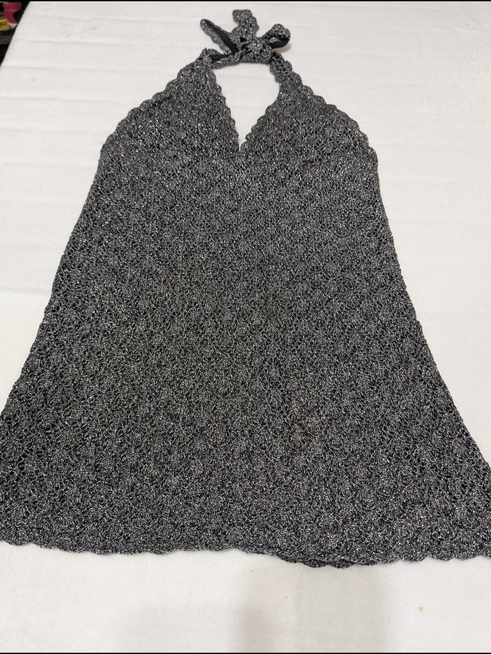 BECCA Black Silver Metallic Halter Mini Dress Size Medium